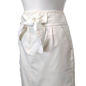 White Cotton A-line Belted skirt Size 8 Pockets Knee Length Lined Rafaella